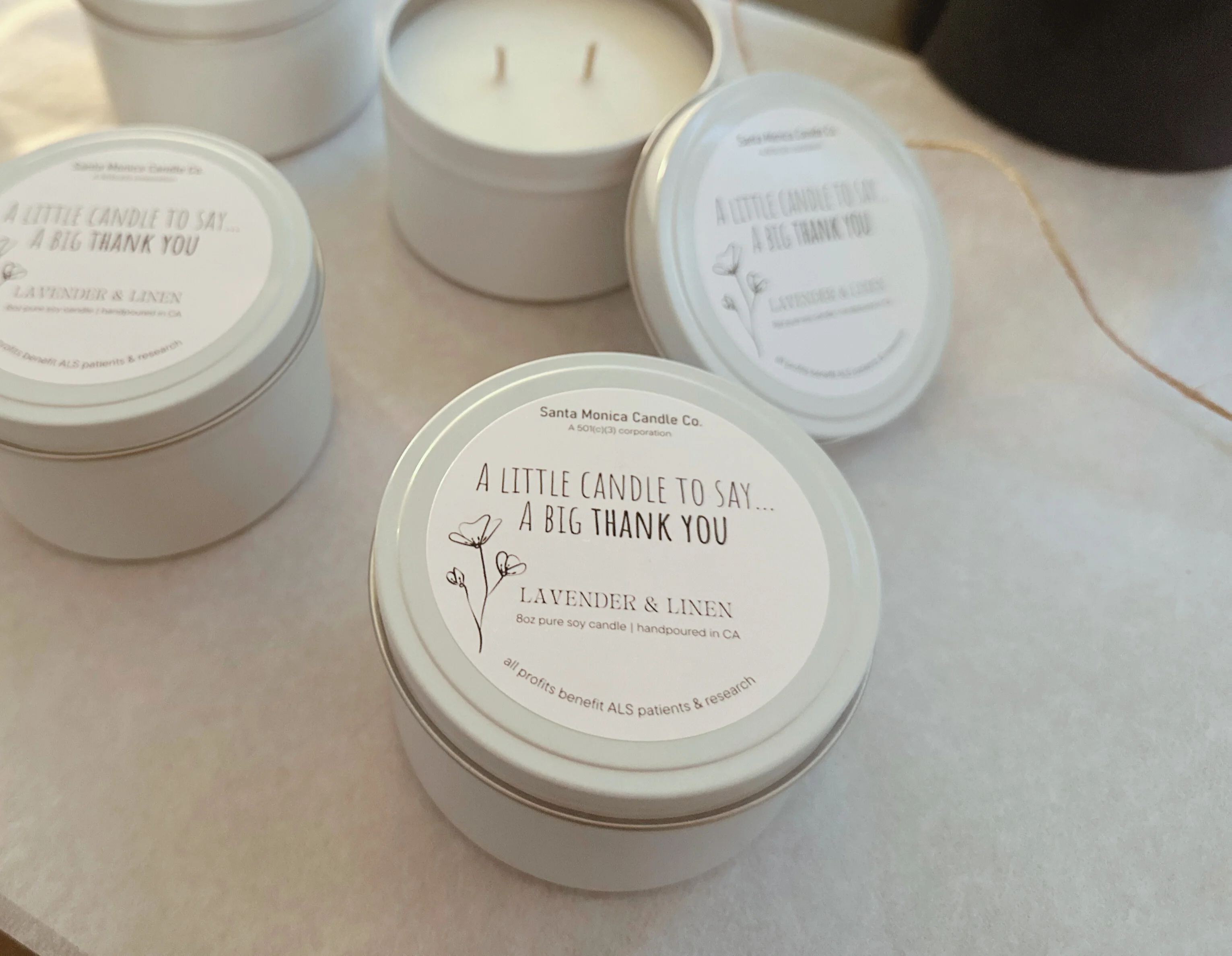 Custom thank you candles with personalized labels